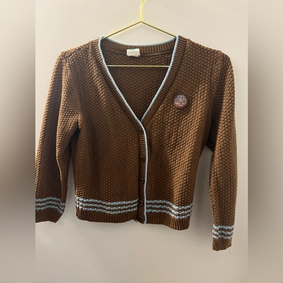 Vintage Girl Scouts Brown V-Neck Button-Up Preppy Sweater - Picture 2 of 7